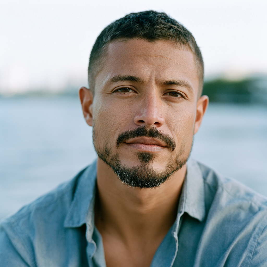 Latino man in his mid 30s in a calm moment in a South Florida coastal setting, representing individual therapy clients at South Florida Marriage Therapy