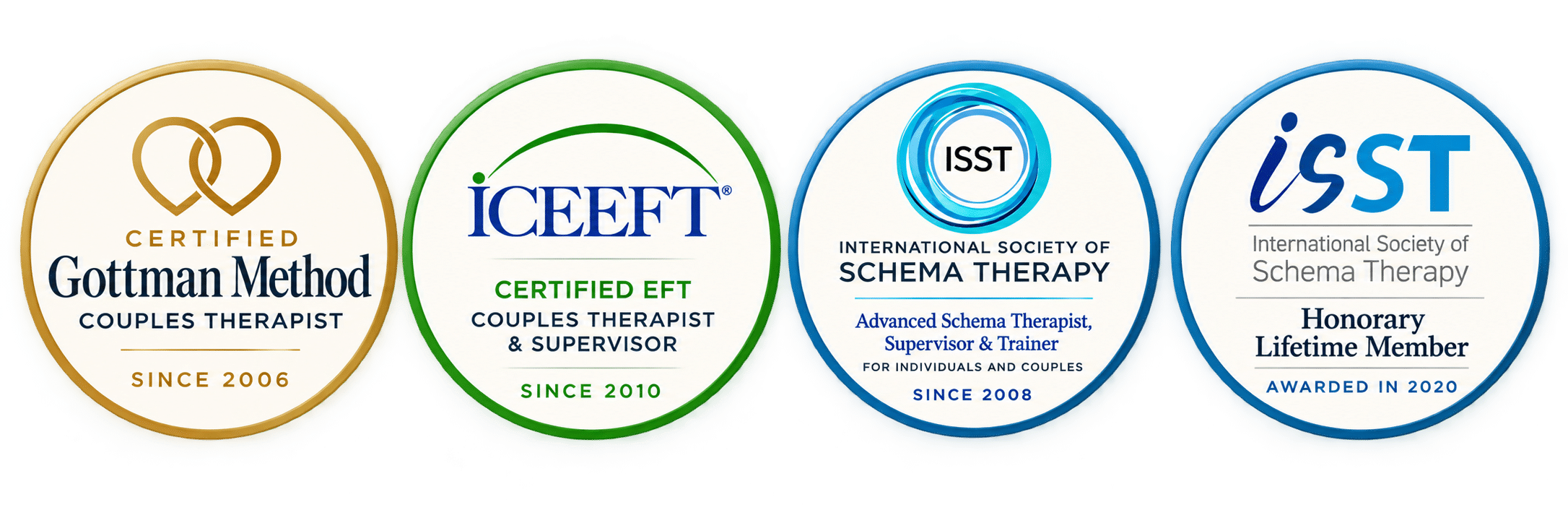 Travis Atkinson's Gottman, EFT and Schema Therapy for Couples certification badges